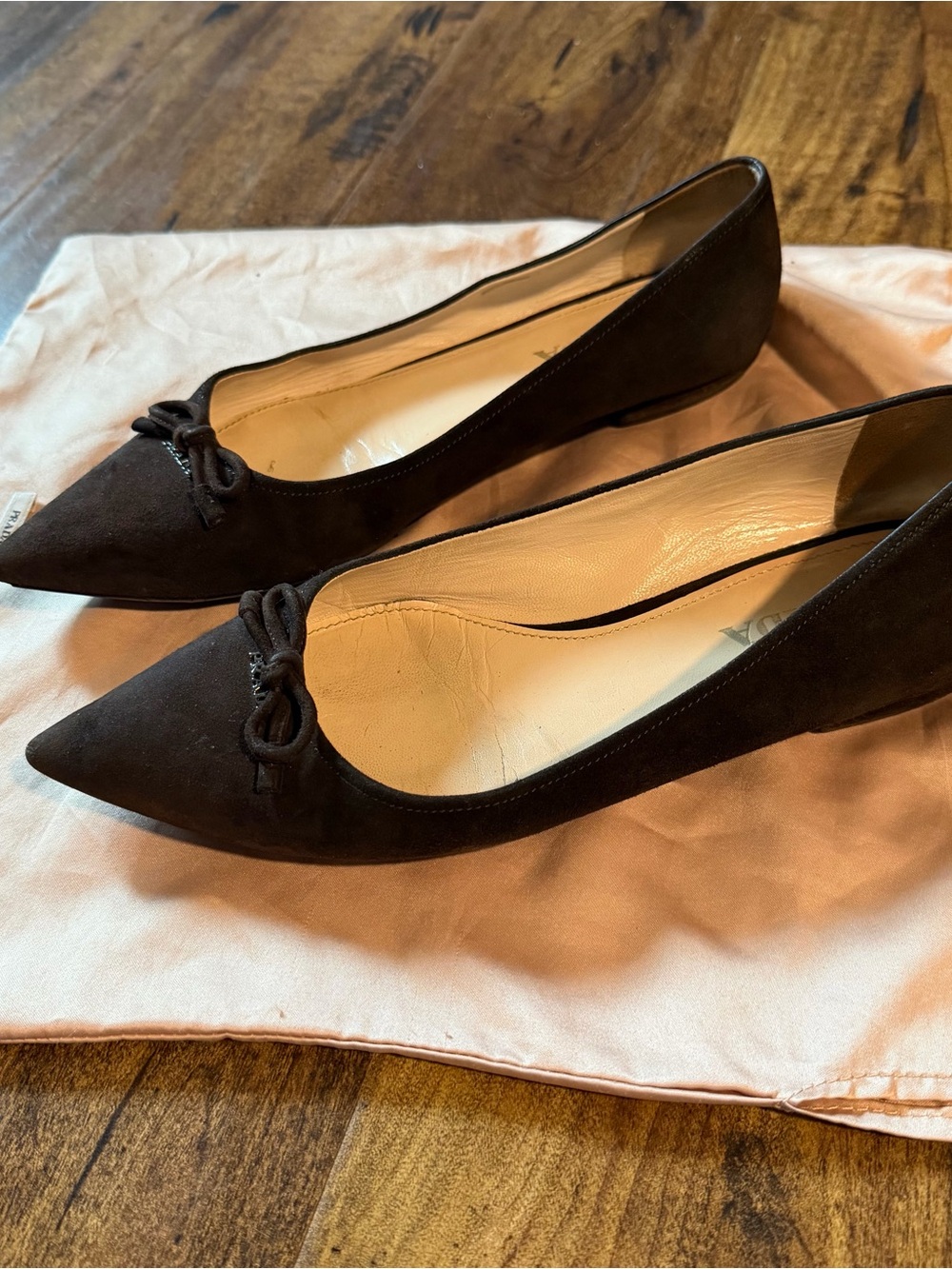 Prada Brown Suede Pointed-Toe Ballet Flats - Picture 4 of 7